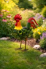Figurka ogrodowa KOGUT Metalowy LED SOLAR 40 cm PTAK RZEŻBA do Ogrodu Taras - obrazek 4