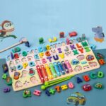 Drewniana Układanka Edukacyjna 5w1 Literki Cyferki Cymbałki Rybki MONTESORI - obrazek 5