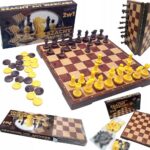 SZACHY MAGNETYCZNE WARCABY KLASYCZNE DREWNIANE 2W1 GRA LOGICZNA