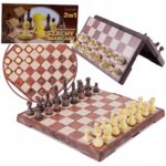 SZACHY MAGNETYCZNE WARCABY KLASYCZNE DREWNIANE 2W1 GRA LOGICZNA - obrazek 8