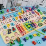 Drewniana Układanka Edukacyjna 5w1 Literki Cyferki Cymbałki Rybki MONTESORI - obrazek 2
