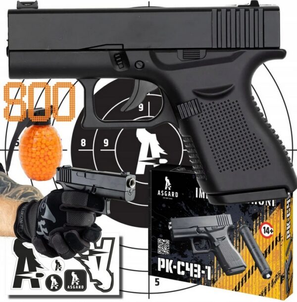 PISTOLET METALOWY GLOCK REPLIKA + TŁUMIK + KULKI 800 + MPK-C43-1+ GRATIS