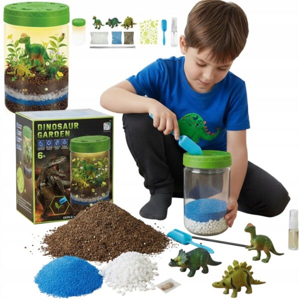DINOZAUR OGRÓD TERRARIUM PROJEKTOR LAMPKA NOCNA PIASEK NAKLEJKI ROŚLINY