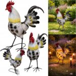 Figurka ogrodowa KOGUT Metalowy LED SOLAR 40 cm PTAK RZEŻBA do Ogrodu Taras