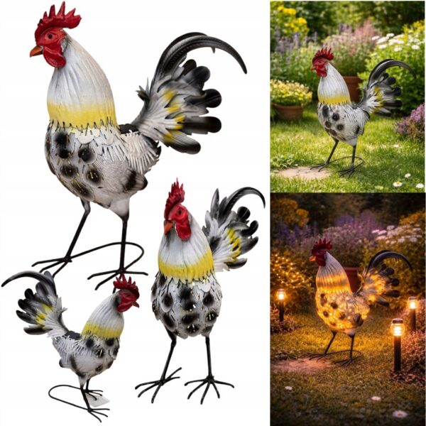 Figurka ogrodowa KOGUT Metalowy LED SOLAR 40 cm PTAK RZEŻBA do Ogrodu Taras