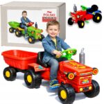 DUŻY CZERWONY TRAKTOR NA PEDAŁY Z PRZYCZEPĄ TRAKTOREK + PRZYCZEPA Z KIPREM
