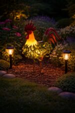 Figurka ogrodowa KOGUT Metalowy LED SOLAR 40 cm PTAK RZEŻBA do Ogrodu Taras - obrazek 6