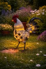 Figurka ogrodowa KOGUT Metalowy LED SOLAR 40 cm PTAK RZEŻBA do Ogrodu Taras - obrazek 7