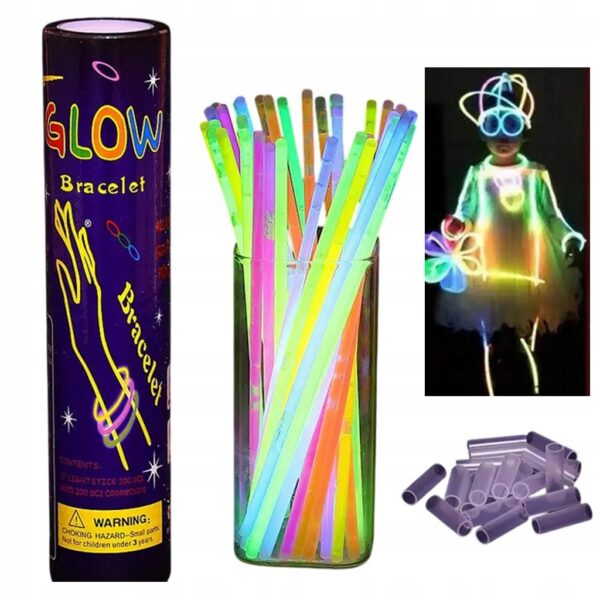 ŚWIECĄCE PAŁECZKI BRANSOLETKI OPASKI FLUORESCENCYJNE 100 ŚWIATŁO CHEMICZNE