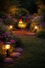 Figurka ogrodowa KOGUT Metalowy LED SOLAR 40 cm PTAK RZEŻBA do Ogrodu Taras - obrazek 7