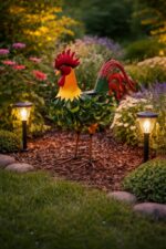 Figurka ogrodowa KOGUT Metalowy LED SOLAR 40 cm PTAK RZEŻBA do Ogrodu Taras - obrazek 5