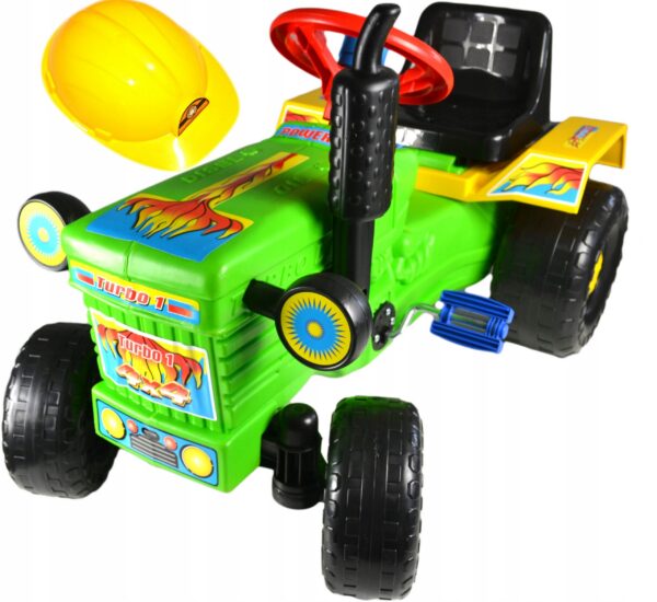 SOLIDNY TRAKTOR TRAKTOREK NA PEDAŁY SAMOCHÓD.KASK
