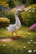 Figurka ogrodowa KACZKA Metalowa LED SOLAR 30 cm PTAK RZEŻBA do Ogrodu - obrazek 4