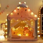 Namiot Domek dla Dzieci Zamek Pałac do Pokoju Ogrodu Domu + Lampki LED Róż - obrazek 5