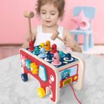 Drewniany słoń ciągacz wbijak zabawka Montessori - obrazek 4