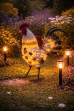 Figurka ogrodowa KOGUT Metalowy LED SOLAR 40 cm PTAK RZEŻBA do Ogrodu Taras - obrazek 8