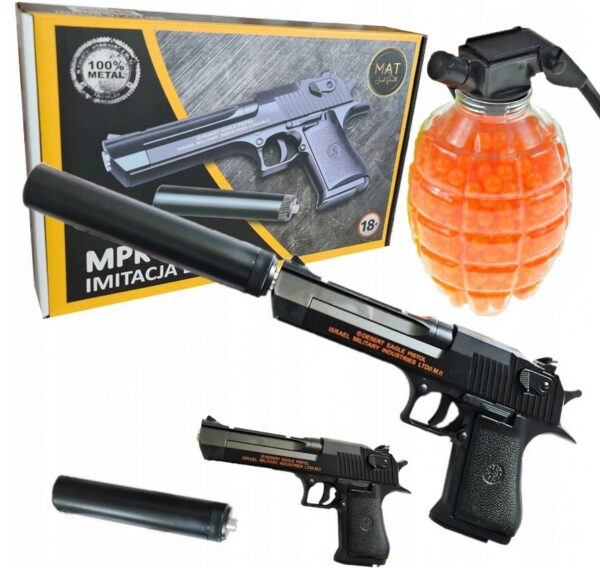PISTOLET METALOWY GLOCK REPLIKA + TŁUMIK + KULKI 800 + MPK-C20+ GRATIS