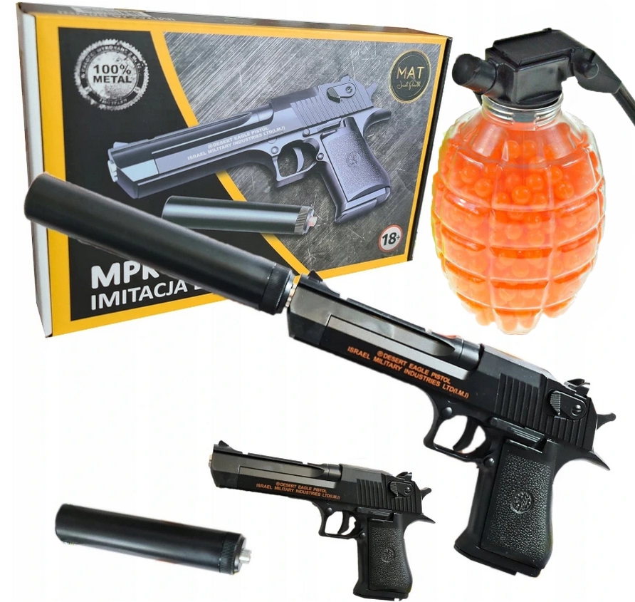9fdcfd71-0ca1-4ede-9ca2-08f5643325cc.jpeg PISTOLET METALOWY GLOCK REPLIKA + TŁUMIK + KULKI 800 + MPK-C20+ GRATIS - obrazek 1