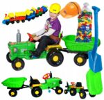 TRAKTOR NA PEDAŁY Z PRZYCZEPKĄ + KASK+ klocki 50el