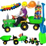 TRAKTOR NA PEDAŁY Z PRZYCZEPKĄ + KASK+ klocki 50el