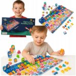 Trening MÓZGU RYBKI Puzzle DREWNO LICZBY LITERY + WĘDKA + POJADY+DINOZURY