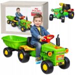 DUŻY ZIELONY TRAKTOR NA PEDAŁY Z PRZYCZEPĄ TRAKTOREK + PRZYCZEPA Z KIPREM
