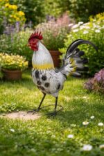 Figurka ogrodowa KOGUT Metalowy LED SOLAR 40 cm PTAK RZEŻBA do Ogrodu Taras - obrazek 3