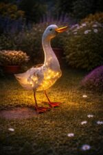 Figurka ogrodowa KACZKA Metalowa LED SOLAR 30 cm PTAK RZEŻBA do Ogrodu - obrazek 5