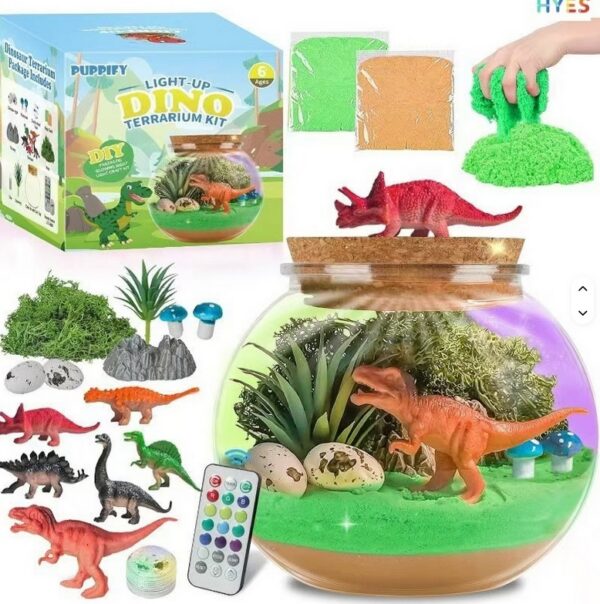 LAMPKA NOCNA LED Kula Terrarium Świecąca LED Z Dinozaurem Eksperymenty