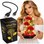 WIECZNA RÓŻA W SZKLE LED ŚWIECĄCA NA BATERIE +KABEL USB NA DZIEŃ MAMY MATKI